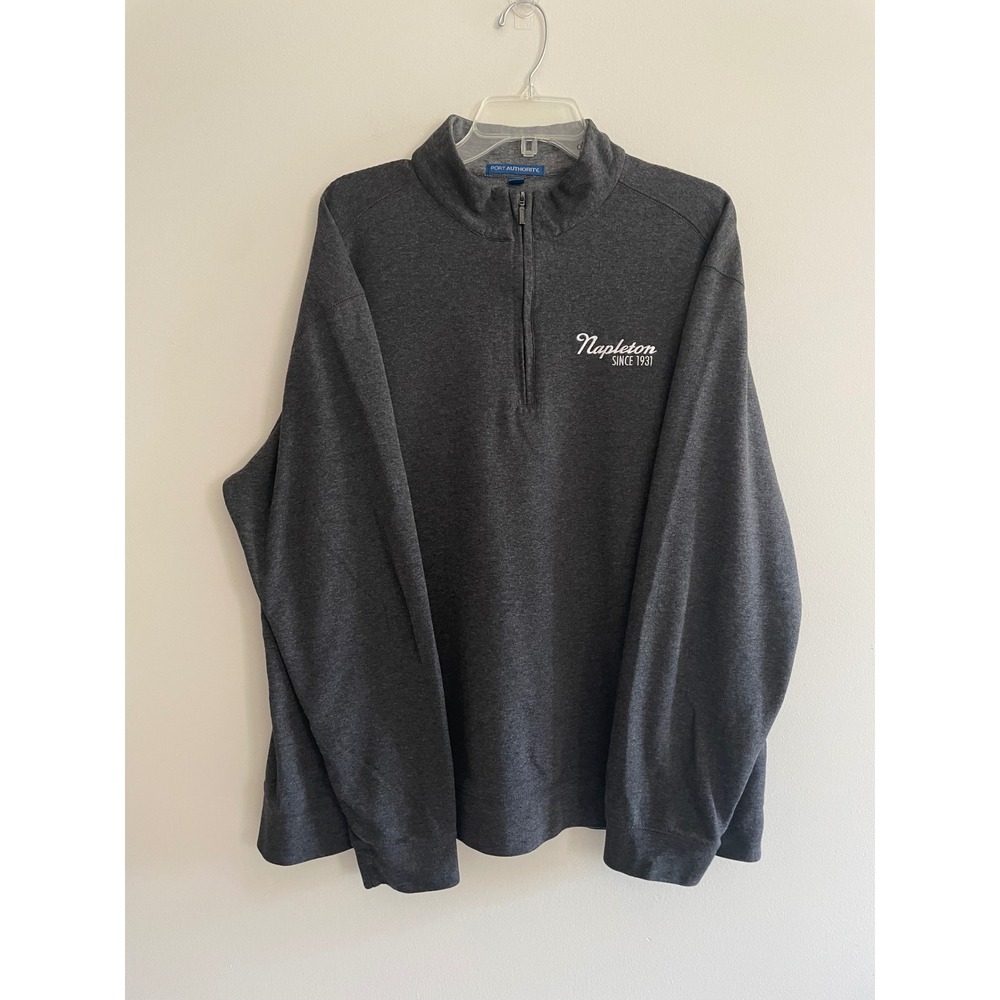 Port Authority Mens XL Charcoal Gray Quarter Zip Pullover Napleton Logo Fleece